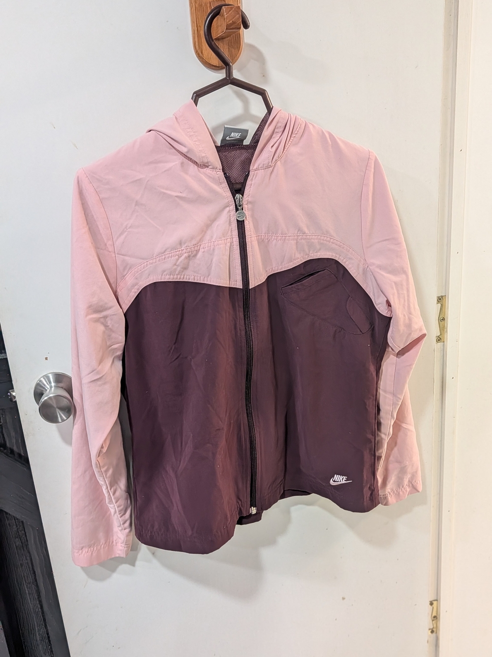 Nike Two-Tone Pink and Plum Hooded Bomber Jacket